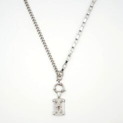 Collier Fleur de Lys long INAA en acier inoxydable argenté